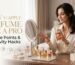 A woman applying perfume at a vanity table with glass fragrance bottles, featuring the blog title How to Apply Perfume Like a Pro: 10 Pulse Points & Longevity Hacks.
