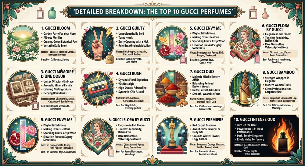 Discover the best Gucci perfumes for men and women. From iconic florals like Gucci Bloom to bold statements like Gucci Guilty, find your ideal signature scent.